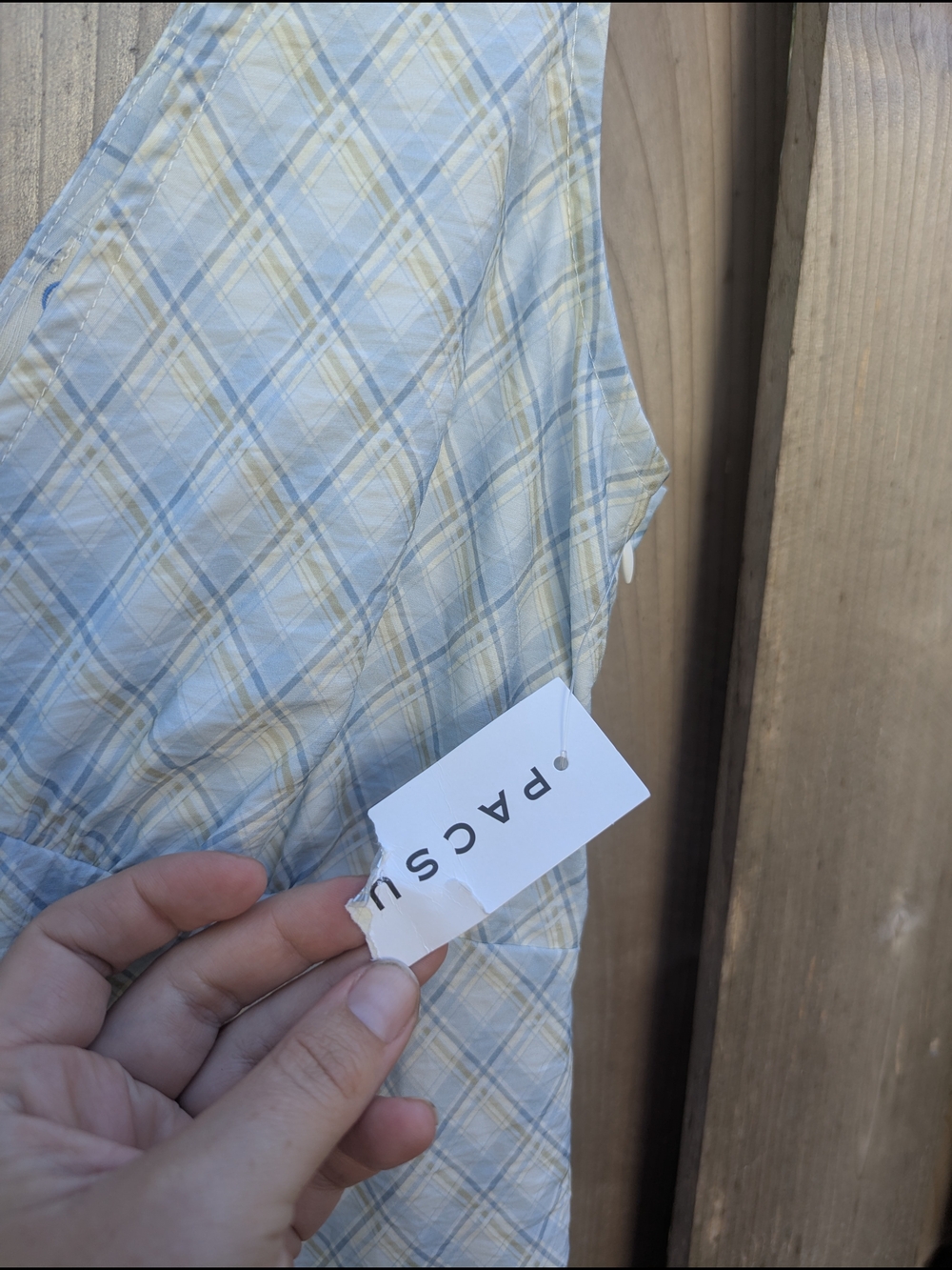 NWT Pacsun Plaid V-Neck Dress in Light Blue - Picture 4 of 4